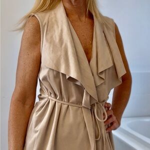 Beige Sleeveless Vest with Tie Front